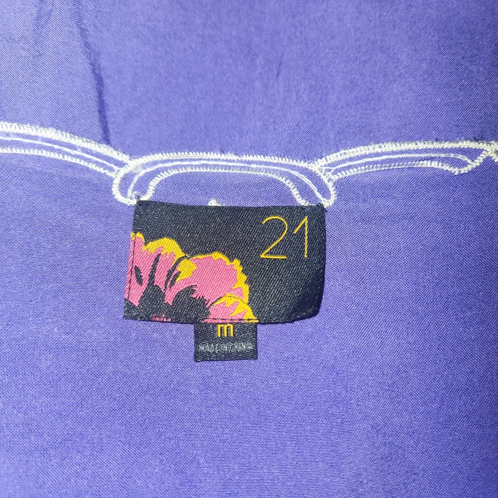 Bright Royal Purple Y2k Embroidered Boho Babydoll Tunic Top Medium M Forever 21 - Picture 6 of 7
